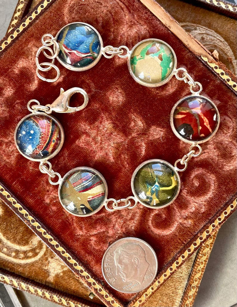 Book Lovers Bracelet marbled end papers Antique Book under glass vintage victorian assemblage jewelry up cycled recycled ephemera image 7