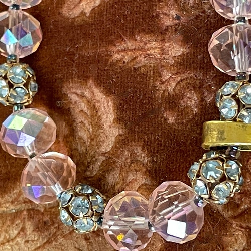 Shops Rose aurora borealis glass rhinestone assemblage pink necklace vintage stunning statement jewelry brooch up cycled wedding MOB crystal