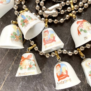 Vintage china bell Christmas ornament necklace tinkling sound jewelry Party statement assemblage ceramic tree decorations show stopper image 9