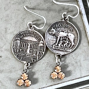 Rome Italy earrings souvenir bracelet coins up cycled assemblage Monument Victor Emanuele tourist mythical creature Roma SPQR image 2