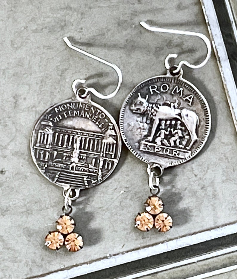 Rome Italy earrings souvenir bracelet coins up cycled assemblage Monument Victor Emanuele tourist mythical creature Roma SPQR image 2