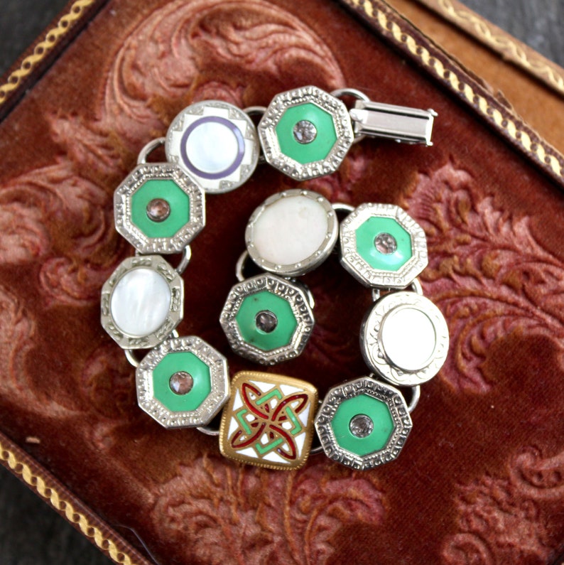 Antique Green Cufflink Bracelet Silver Vintage Bracelet Mens Etsy
