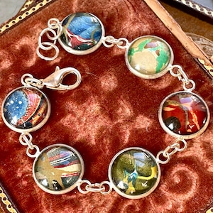 Book Lovers Bracelet marbled end papers Antique Book under glass vintage victorian assemblage jewelry up cycled recycled ephemera image 1
