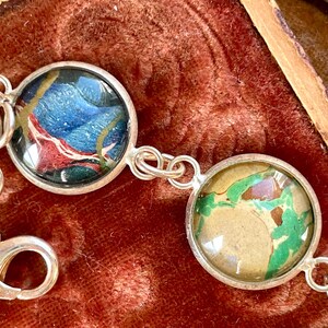 Book Lovers Bracelet marbled end papers Antique Book under glass vintage victorian assemblage jewelry up cycled recycled ephemera image 4