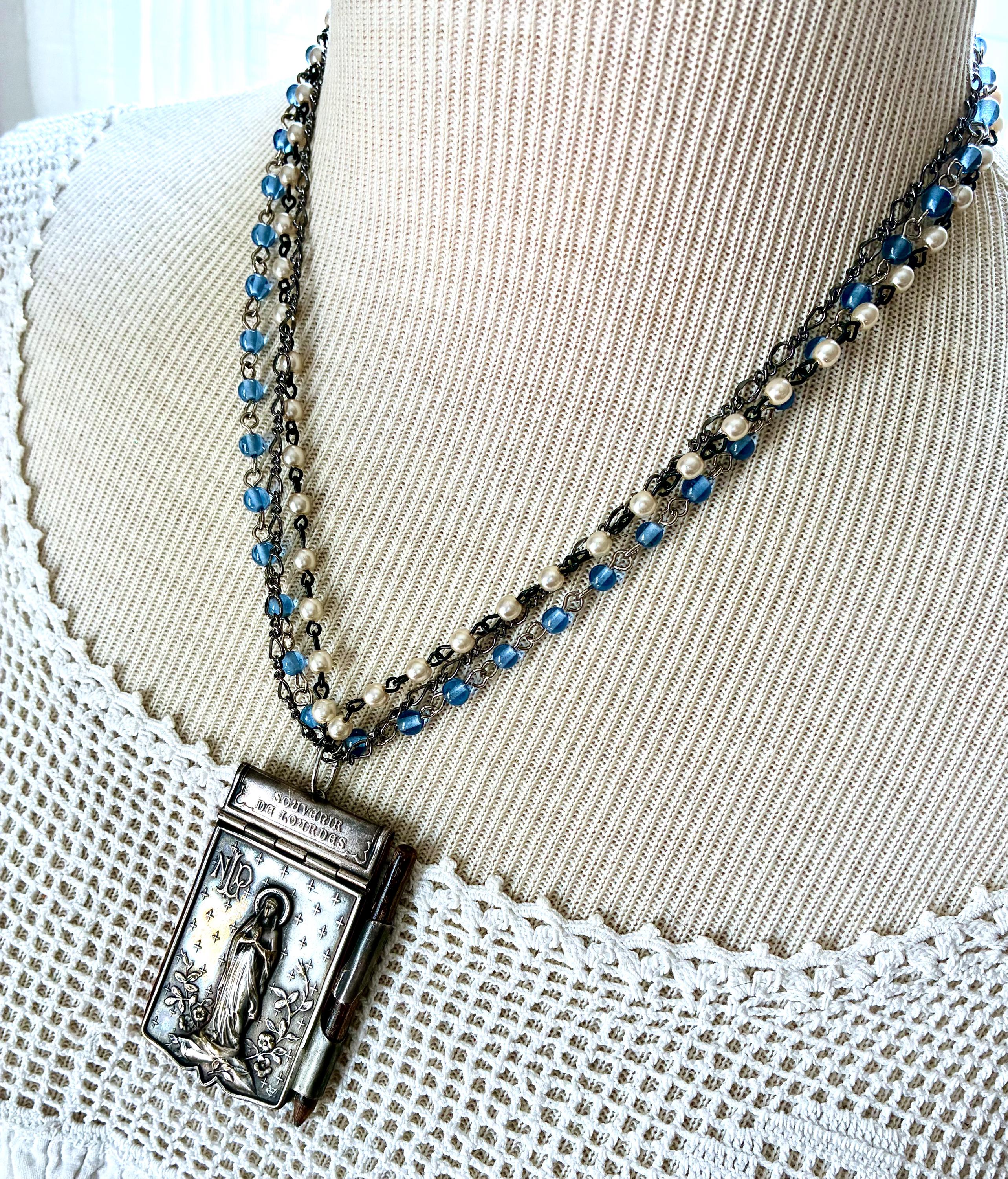 Notre Dame Lourdes Our Lady Dance Card Assemblage Necklace Jewelry ...