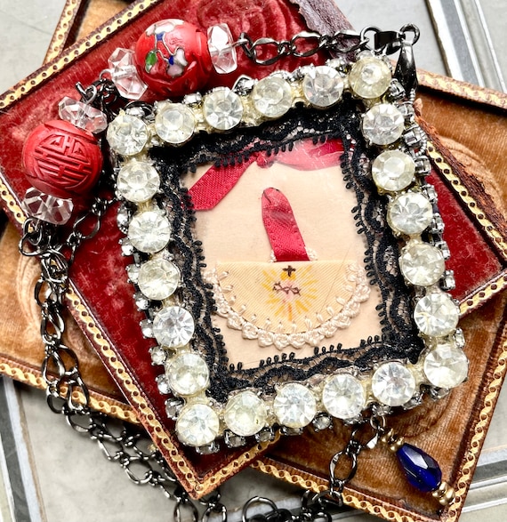 Flowers From the Holy Land Devotional Assemblage Necklace 