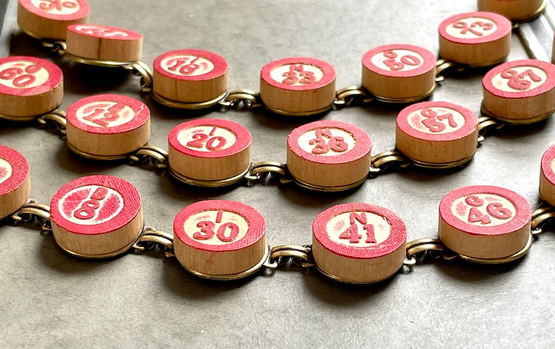 Your choice Vintage BINGO wooden calling numbers bracelet good luck jewelry image 5