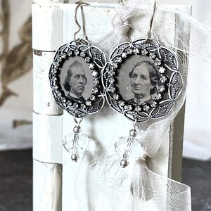 Gem tintype Memento Mori Earrings steampunk gothic Victorian Memory antique vintage assemblage mourning jewelry rhinestone earrings image 8