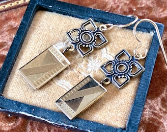 Mens' early 1900's cufflink assemblage earrings vintage antique gold tone finish jewelry oldnouveau old nouveau