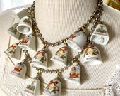 Vintage china bell Christmas ornament necklace tinkling sound jewelry Party statement assemblage ceramic tree decorations show stopper