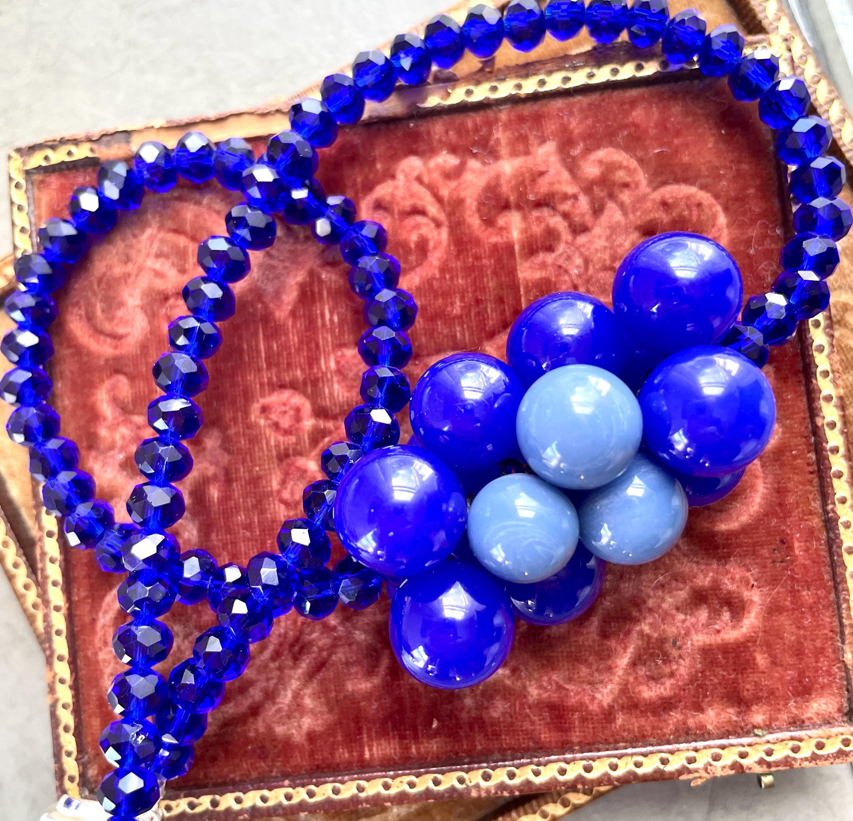 Collier Vintage En Pierre Et Boule De Verre - Couleur Violet, Occasion, Bijou Bohème Unique