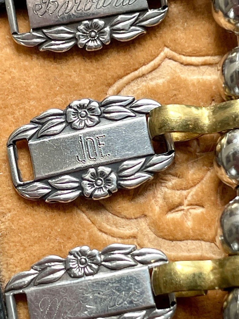 WW II Forget-Me-Not sterling name engraved necklace WW2 1942 silver remember bracelet links jewelry friendship Veterans vintage names differ image 3