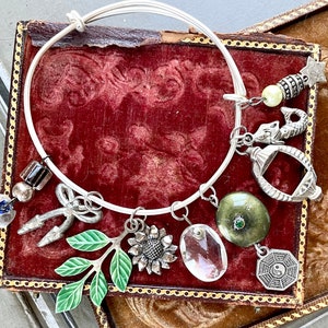 Antique Button Curiosity bangle, bracelet, vintage, charms, victorian, assemblage, jewelry, up cycled, recycled,