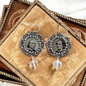 Gem tintype Memento Mori Earrings steampunk gothic Victorian Memory antique vintage assemblage mourning jewelry rhinestone earrings image 5