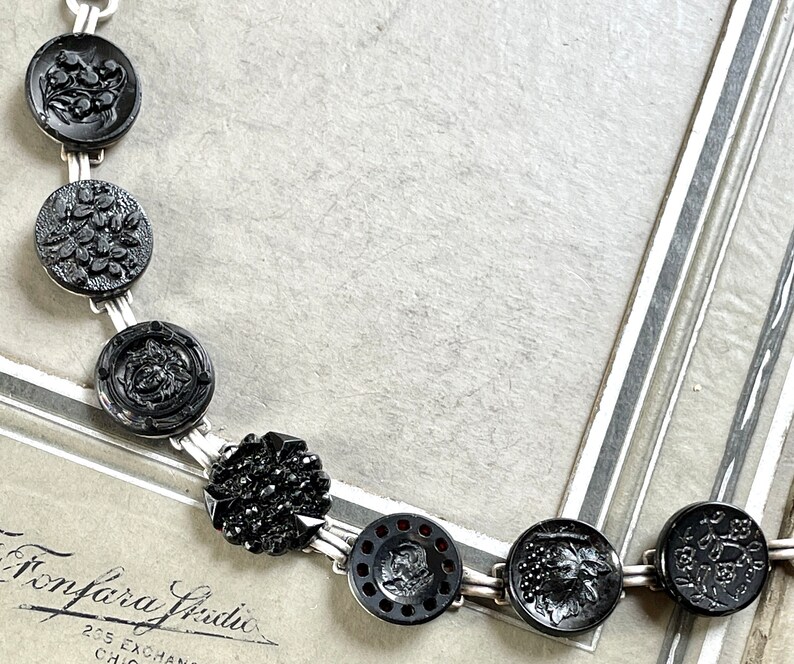 Antique black glass button bracelet jewelry vintage intaglio image 1