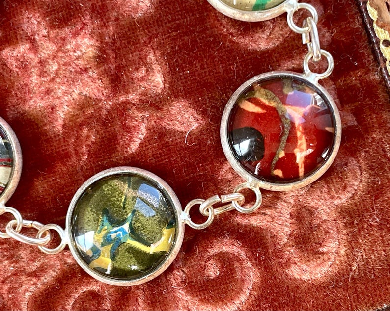 Book Lovers Bracelet marbled end papers Antique Book under glass vintage victorian assemblage jewelry up cycled recycled ephemera image 3