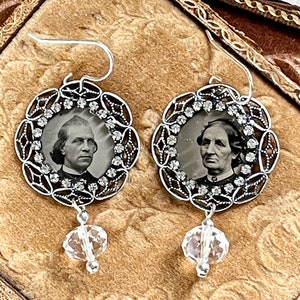 Gem tintype Memento Mori Earrings steampunk gothic Victorian Memory antique vintage assemblage mourning jewelry rhinestone earrings image 2