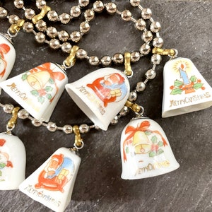 Vintage china bell Christmas ornament necklace tinkling sound jewelry Party statement assemblage ceramic tree decorations show stopper image 7