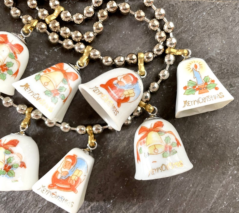 Vintage china bell Christmas ornament necklace tinkling sound jewelry Party statement assemblage ceramic tree decorations show stopper image 7