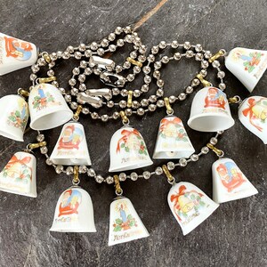 Vintage china bell Christmas ornament necklace tinkling sound jewelry Party statement assemblage ceramic tree decorations show stopper image 5