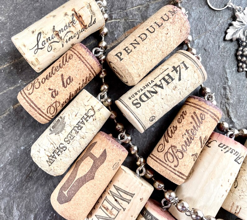Fabulous Wine lovers cork statement necklace grape vine pin brooch decanter tag assemblage connoisseur cocktail party wine tasting image 6
