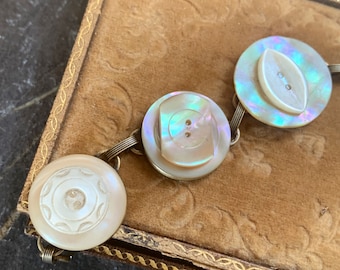 Luminescent linen mother of pearl Button Bracelet shell carved vintage jewelry pink green tones antique oldnouveau up cycled repurposed