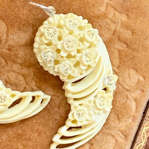 Antique pale lemon yellow Celluloid assemblage earrings rhinestones lightweight statement oldnouveau earrings vintage jewelry image 5