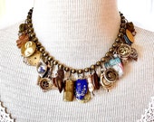 Victorian era collectibles dark assemblage necklace antique buttons religious devotional steampunk jewelry choker enamel tintype perfume