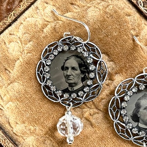 Gem tintype Memento Mori Earrings steampunk gothic Victorian Memory antique vintage assemblage mourning jewelry rhinestone earrings image 3