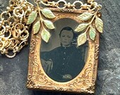 Tintype under glass necklace daguerreotype case pendant antique vintage little boy up cycled memento mori old photography victorian