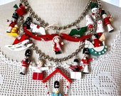 Kurt Adler vintage mini wooden Christmas tree ornament necklace  assemblage jewelry statement life of the party holiday