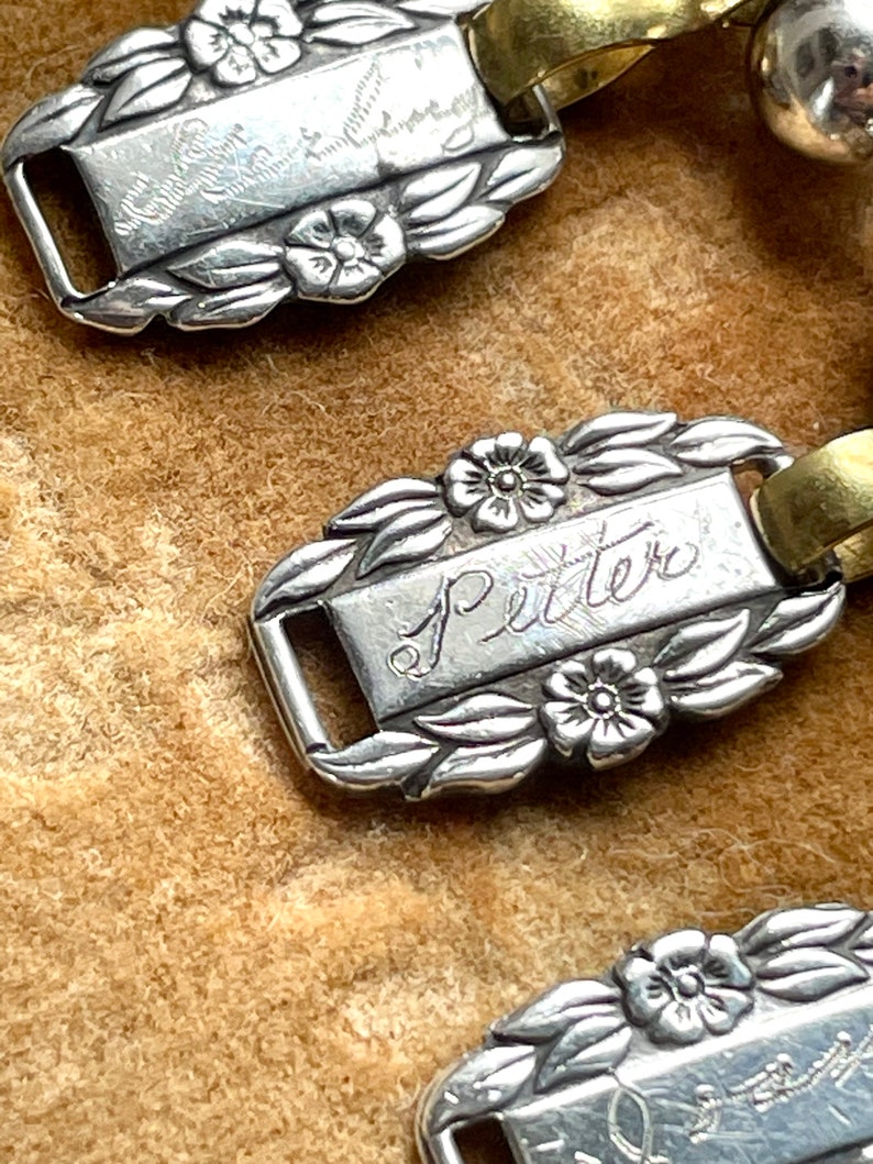 WW II Forget-Me-Not sterling name engraved necklace WW2 1942 silver remember bracelet links jewelry friendship Veterans vintage names differ image 6