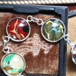 Book Lovers Bracelet marbled end papers Antique Book under glass vintage victorian assemblage jewelry up cycled recycled ephemera image 8