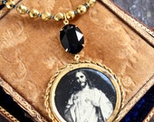 Religious pin back button necklace Jesus Sacred Heart celluloid vintage antique devotional Catholic spiritual adjustable length