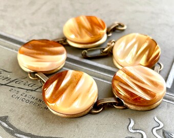 Vintage Czech glass button bracelet luminescent vintage stunning vibrant color warm tans browns gold luminescence jewelry gold highlights