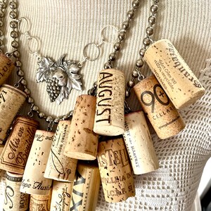 Fabulous Wine lovers cork statement necklace grape vine pin brooch decanter tag assemblage connoisseur cocktail party wine tasting image 3