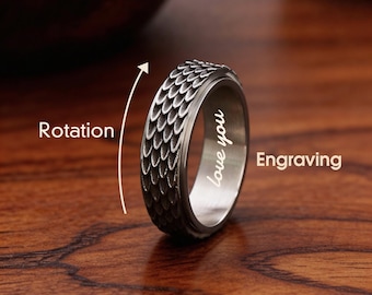Personalized Titanium Dragon Skin Spinning Ring, Vintage Fidget Ring