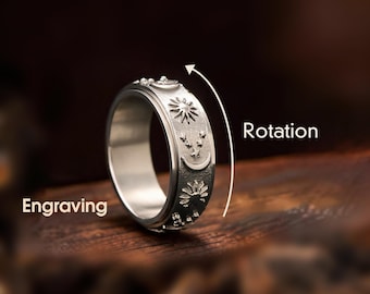 Gepersonaliseerde vingertopringen ster en maan, zonneringen, angstringen, fidget-draaiende ringen, ongemakkelijke ringen, kalmerende ringen, verjaardagscadeaus