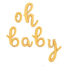 Oh baby script foil banner 14” in Gold, Silver and Rose Gold for baby showers, backgrounds, party decorations, photo props.