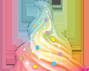 Rainbow Swirl Ice Cream Cone balloon measuring 45" height for ice cream, carnival theme parties, photo backgrounds, balloon garlands, gifts.