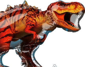 Dinosaur Jumbo foil balloons Triceratops 42", Raptor 40", T-Rex 45" , Apatosaurus balloons for birthday parties, backdrop decorations.