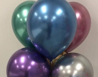 Chrome 11” latex balloons, blue, gold, mauve pink, silver, and purple balloons for birthday parties, centerpieces, backdrops and gift bags