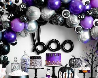 Halloween Boo Balloon Banner – Black Script Balloon | Boo Party Decor | Spooky Balloon Letters | Halloween Garland | Trick or Treat Party