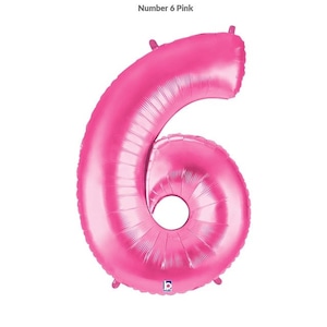 Large Number six in 40 inches Mylar Balloon for back drops, photo props, parties decorations, centerpieces Gold, Silver, Red, Pink and Black