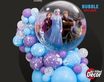 Round Clear balloons with Disney characters Frozen, Cars for birthday parties, centerpieces, party decorations, balloon garlands and photos.