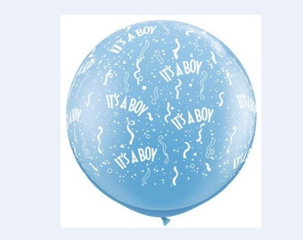 It's a Girl / It's a Boy/ printed in white letters 36 inches in diameter balloon for Baby Showers and Gender Reveals.