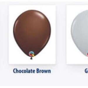 May include: A collection of five balloons in various colors: blush, mocha brown, chocolate brown, gray, and onyx black. Each balloon is a classic teardrop shape with a tied neck and a small decorative element at the base. The balloons are displayed against a white background.