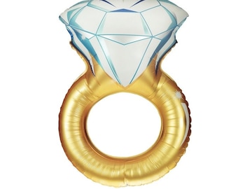 Diamond and Gold Engagement Ring Foil Balloon measuring 37" for Engagement, Bachelorette, Bridal Shower, and Anniversary parties