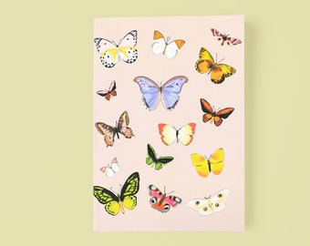 Butterfly Journal Tan, Blank Lined Journal, Butterfly Art Print Journal