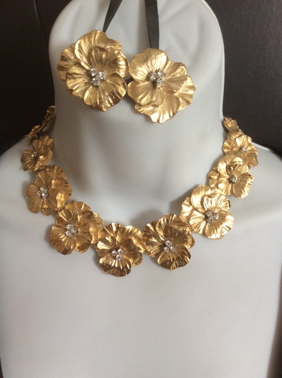 Vintage YSL Yves Saint Laurent Pansy Flower gold p